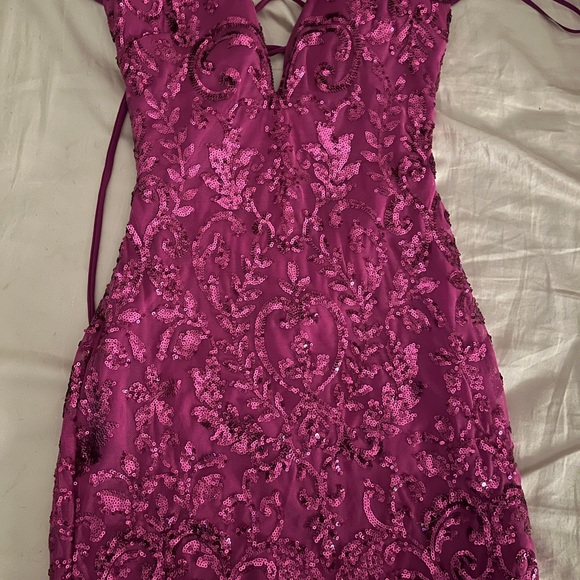 Dresses & Skirts - Fuchsia Sequin Lace-Up Bodycon Dress